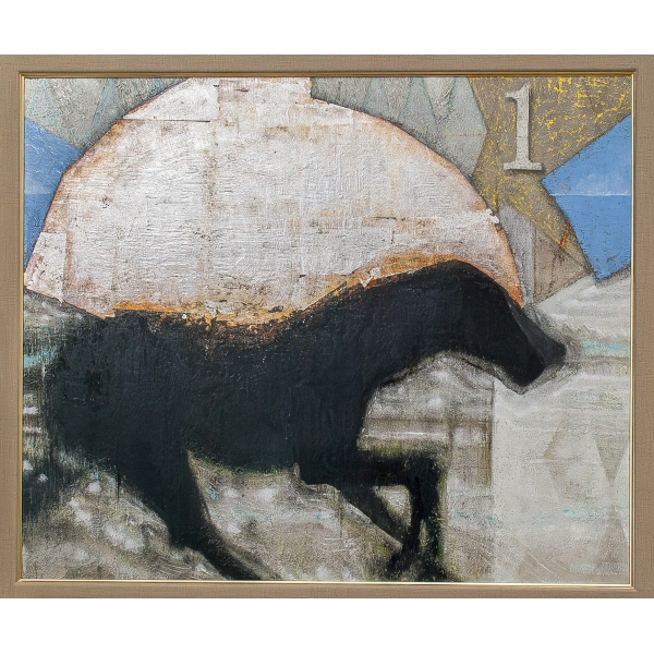 松永拓⼰ 作「天駆ける」（油彩・銀箔・パネル・F20）