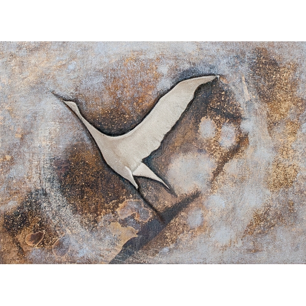 松永拓⼰ 作「瑞鶴」（油彩・銀箔・パネル・F4）