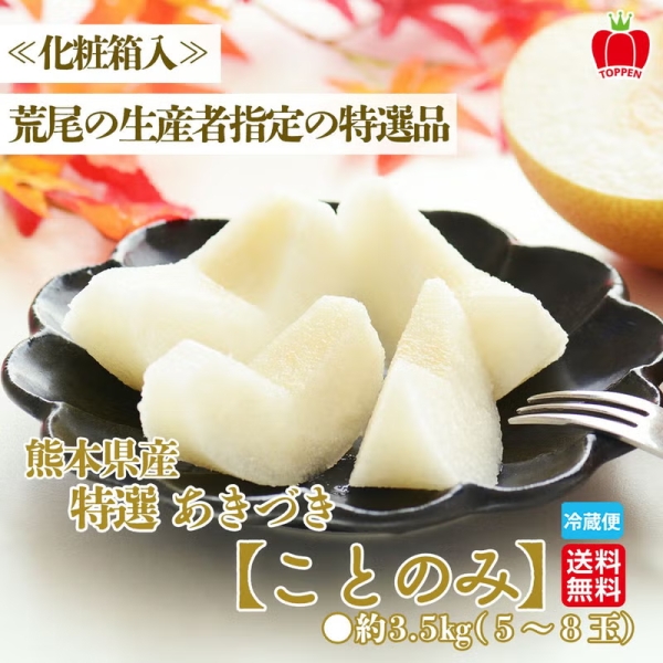 【送料無料】《化粧箱入》熊本県産 特選あきづき「ことのみ」3.5kg（5～8玉）